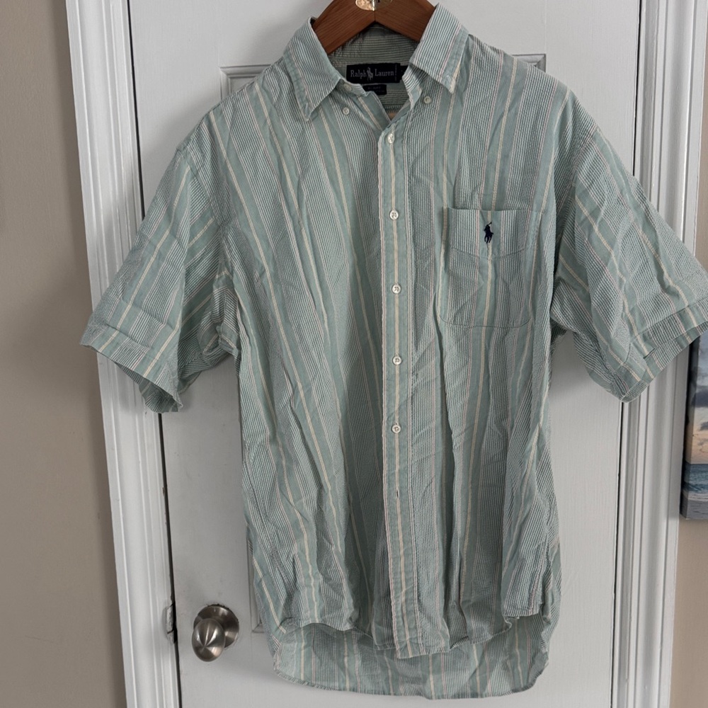 Ralph Lauren Men's Light Green Striped Shirt